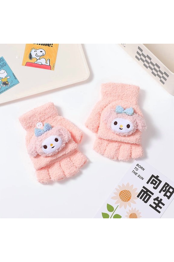 New Kawaii Warm Gloves Kuromi My Melody Cold-Proof Winter Finger Gloves Plush Touchscreen Soft Warm' Gifts
