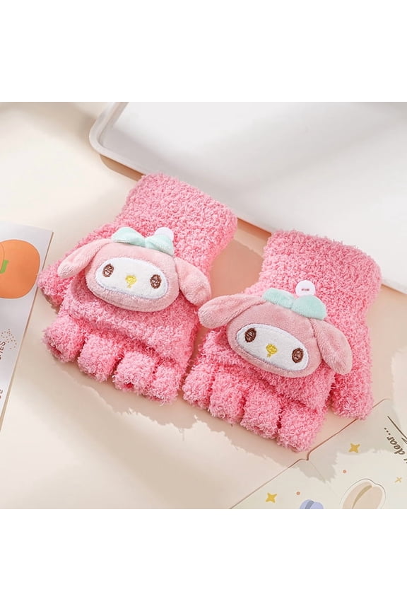 New Kawaii Warm Gloves Kuromi My Melody Cold-Proof Winter Finger Gloves Plush Touchscreen Soft Warm' Gifts