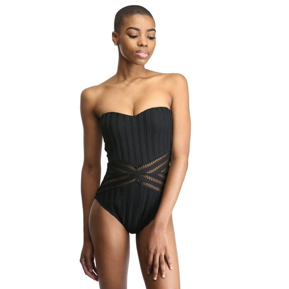 TitleKENNETH COLE Tough Lux Crochet Bandeau One Piece Swimsuit Small 6/8 NWT