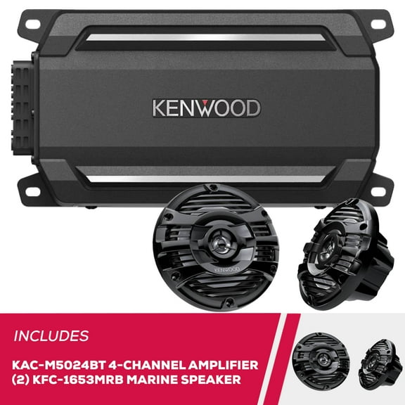 New Kenwood KAC-M5024BT 4-Channel Amplifier & 2-Pack KFC-1653MRB 6.5" Marine Speaker