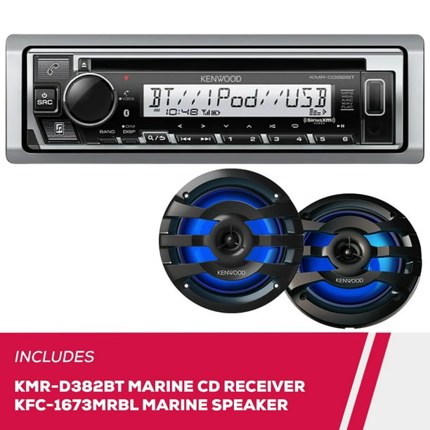 New Kenwood KMRD382BT Marine CD Receiver & KFC1673MRBL 6.5" 2Way