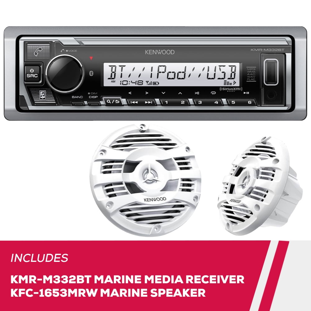 New Kenwood KMR-M332BT Marine Digital Media Receiver and KFC-1653MRW 6.5" Speakers