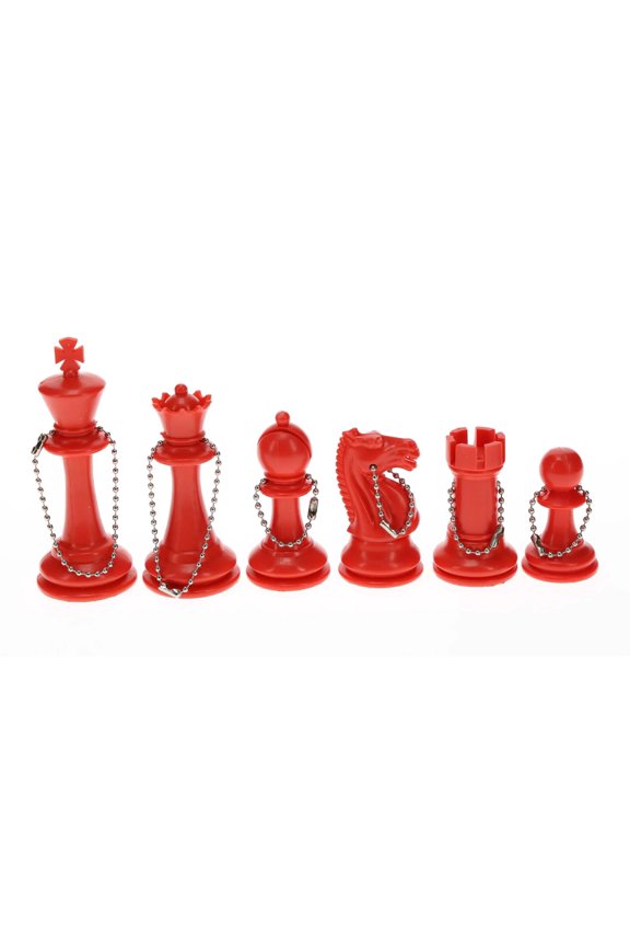 New Keychain Bag Tag Chessmen -Includes 16 pieces in Fire Engine Red