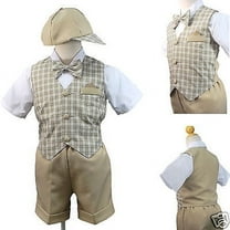 New Khaki Eton Wedding Vest Shorts Suit 4 Boy Baby & Toddler 0-24M  2T 3T 4T