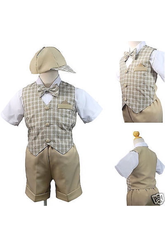 New Khaki Eton Wedding Vest Shorts Suit 4 Boy Baby & Toddler 0-24M  2T 3T 4T
