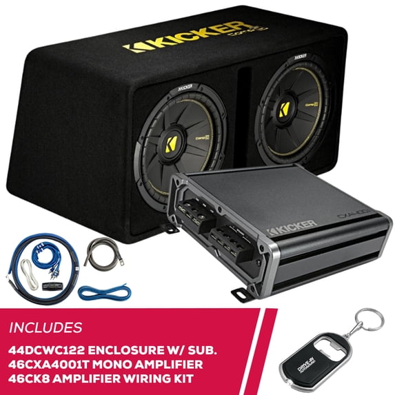 New Kicker 44DCWC122 Ported Enclosure w/ 46CXA4001T Amplifier & 46CK8 Amp Wiring Kit