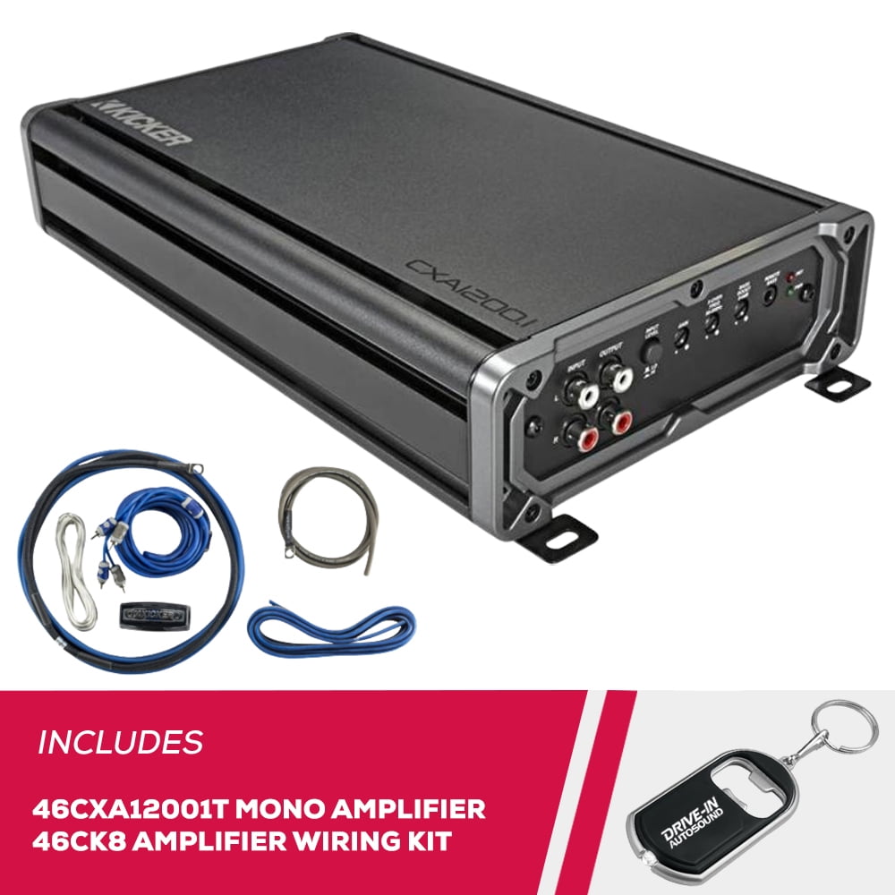 New Kicker 46CXA12001T 1200W Mono Class D Subwoofer Amp with 46CK8 amp wiring kit