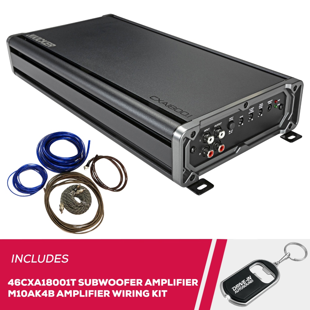New Kicker 46CXA18001T Mono Sub Amplifier w/ M10AK4B Sub & Amp Wiring ...