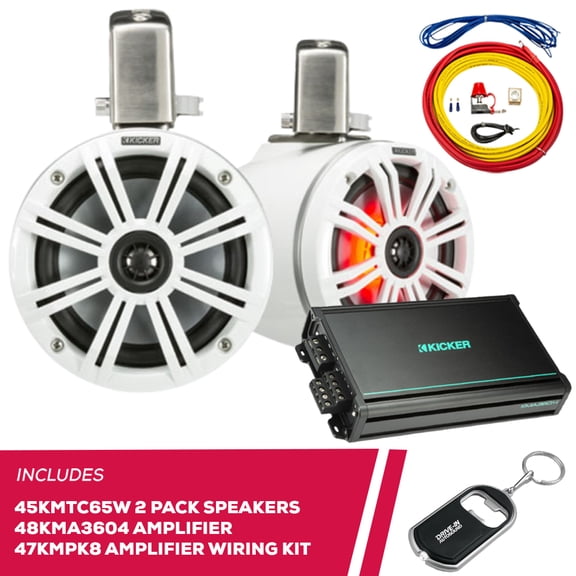 New Kicker Pair of 45KMTC65W 6.5" Tower Speakers w/ 48KMA3604 Amplifier & Amp Kit