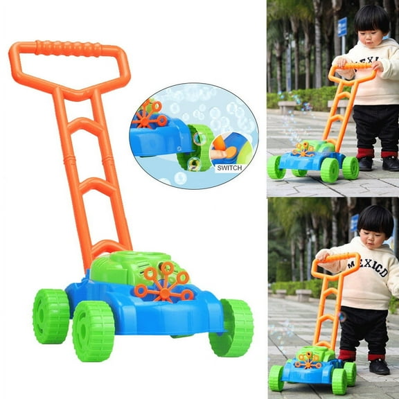 New Kids Auto Spillproof Blowing Mower Outdoor Garden Toy, Bubble Lawn Mower - Outside Push Lawnmower Bubble Blower Machine for Toddlers - Walk Behind Outdoor Activity for Kids