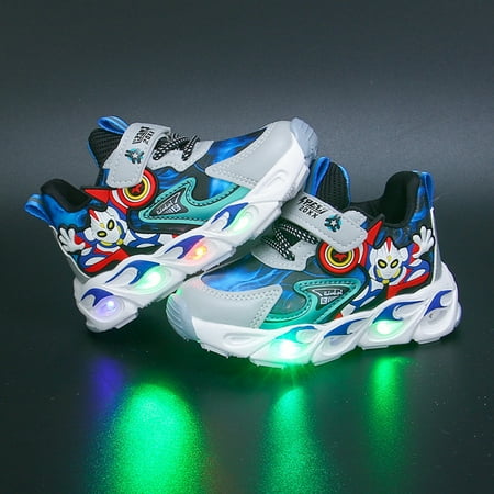 New Kids Boys Ultraman Luminous Sneakers, Auti-silp Comfortable Sports Shoes, LED Light Up Running Shoes