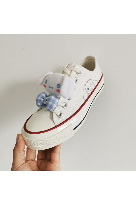 New Kids Cute Kuromi Canvas Shoes | Cinnamoroll Girls Cartoon Non-Slip Skateboard Shoes | Fashion All-Match Flat Shoes | Casual Soft Sneakers