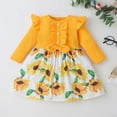 thumbnail image 1 of New Kids Dresses for Girl Sweet Cotton Flying Long Sleeve Bow Button Sunflower Print Dress Baby Girl Clothes 2-10Y, 1 of 5