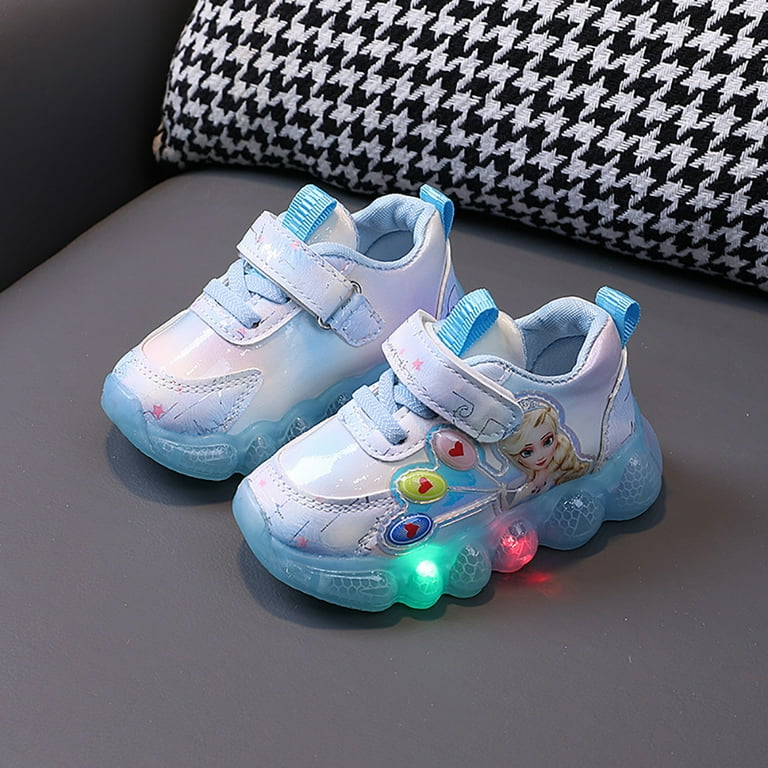New Kids Girls Light-up Sneakers Cartoon Princess Elsa Non-slip