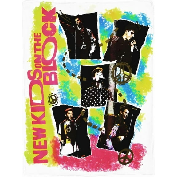 New Kids Music On The Block Blanket, Multicolor, 40"x30", Fleece Throw Blanket, Band-Themed, Unisex, Modern, Letter Print