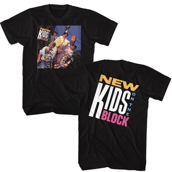New Kids On The Block Debut Album Front And Back Black Adult T-Shirt ***F&B*** Lt