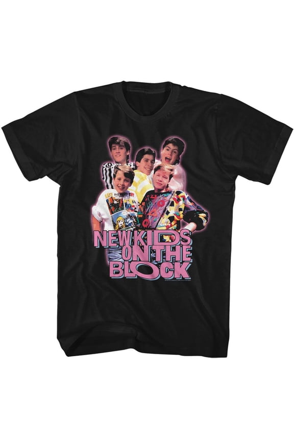 New Kids On The Block Group Image Black Adult T-Shirt Lt