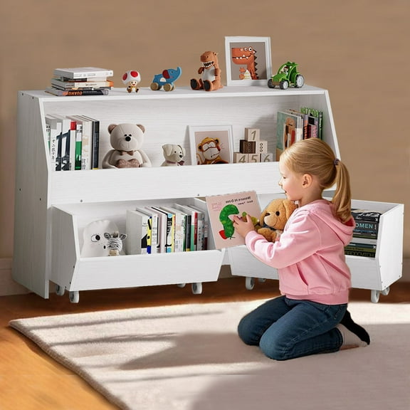 New Kids Toy Storage Organizer, Muti-Functional Bookcase and Storage Bin with Moveable Drawers, Children Toddler Storage Carbinet for Playroom, Bedroom, Nursery