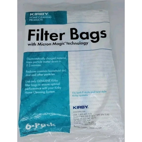New Kirby 6 Pack F & Twist Style Micron Magic Plus Hepa Vacuum Filter Bag 204811