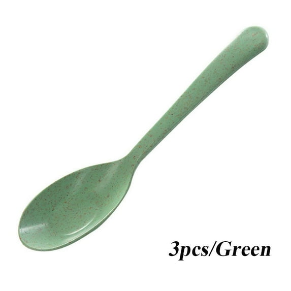 New Kitchen Flatware Portable Long Handle Soup Spoon Wheat Straw Tableware 3PCS-GREEN