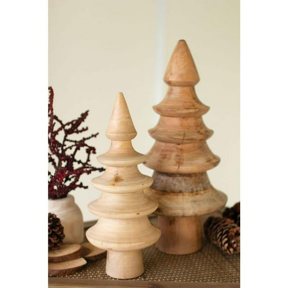 SET OF TWO TURNED MANGO WOOD CHRISTMAS TREES