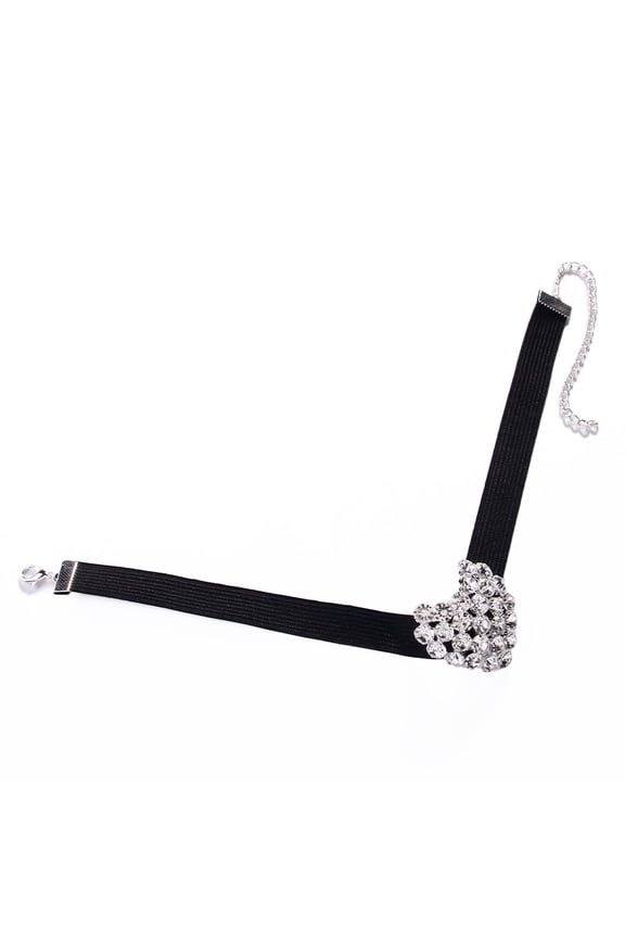 New Korean-Style Heart Necklace for Women Elastic Chain with Rhinestones Simple Collarbone Chain Fashionable and Versatile Slightly Sexy Necklace Accessory