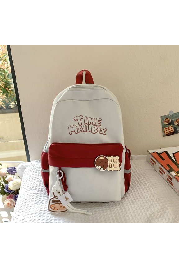 The New Korean Version Of The Contrasting Trend Student Schoolbags, Fashion Leisure Commute Push Shoulder Bag Large -Capacity Versatile Travel Backpack