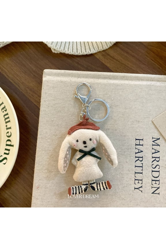 New Korean ins style colorful fabric doll rabbit keychain, cute pendant with lobster clasp for women's bags
