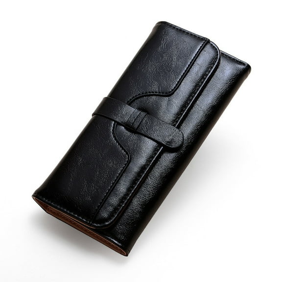 New Korean version of women's wallet women's long fashion oil wax leather three-fold draw with solid color retro women's wallet