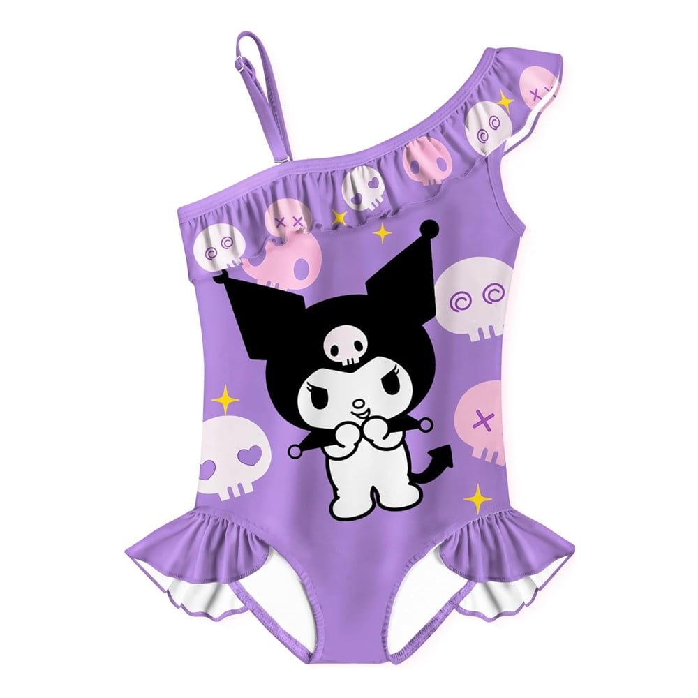 New Kuromi Girl One-piece Swimsuit Kawaii Ruffle Edge Swimwear