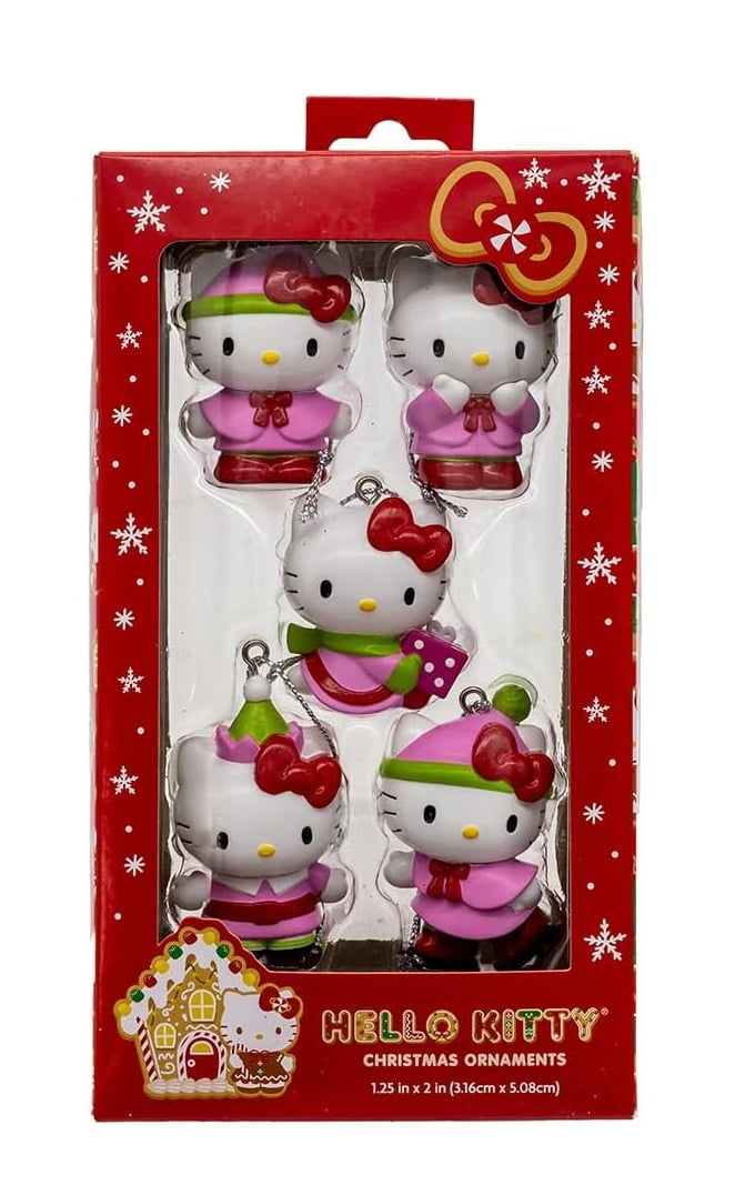 New Kurt Adler 5-Piece Set of Hello Kitty Miniature Christmas Ornaments