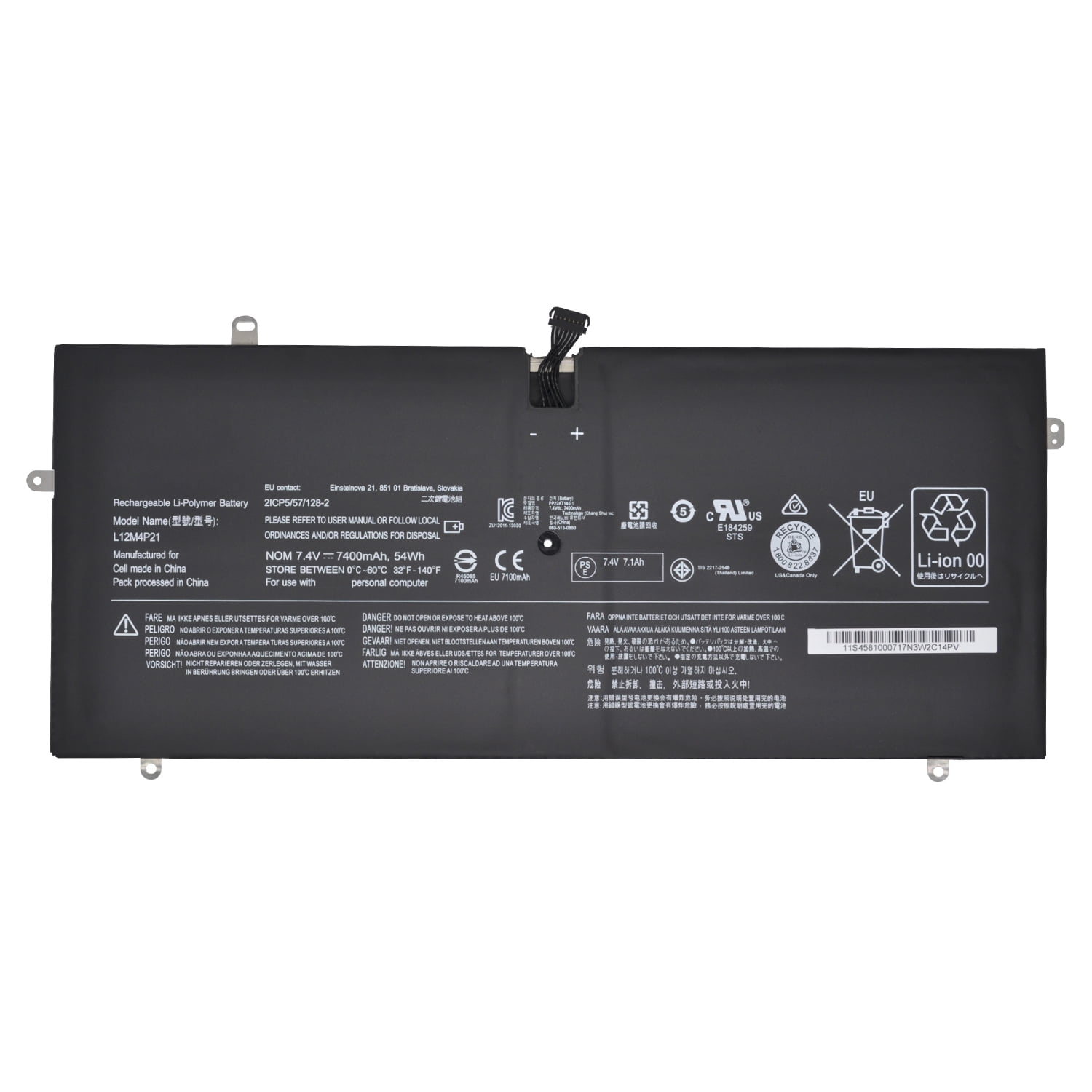 New L12M4P21 Laptop Battery Replacement for Lenovo Yoga 2 Pro 2-in-1 13-IFI 13.3" Ultrabook Series L13S4P21 21CP5/57/128-2 7.4V 54Wh 7400mAh
