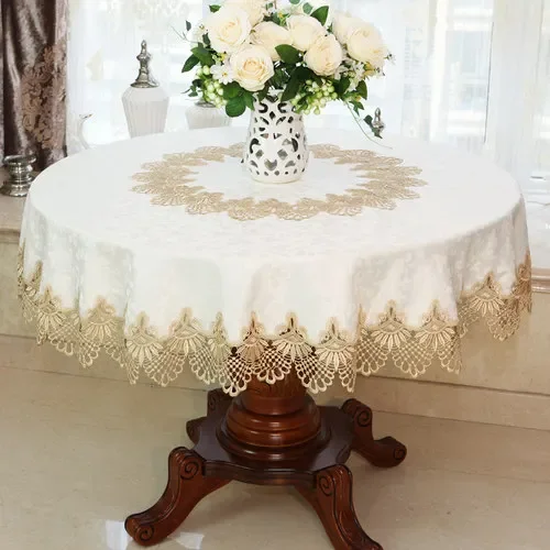 New Lace Tablecloth Pastoral round tablecloth Dining table cloths Home Embroidery table cover rose gold decoration house towel (808,200cm Round)