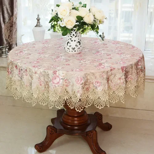 New Lace Tablecloth Pastoral round tablecloth Dining table cloths Home Embroidery table cover rose gold decoration house towel (915,175cm Round)