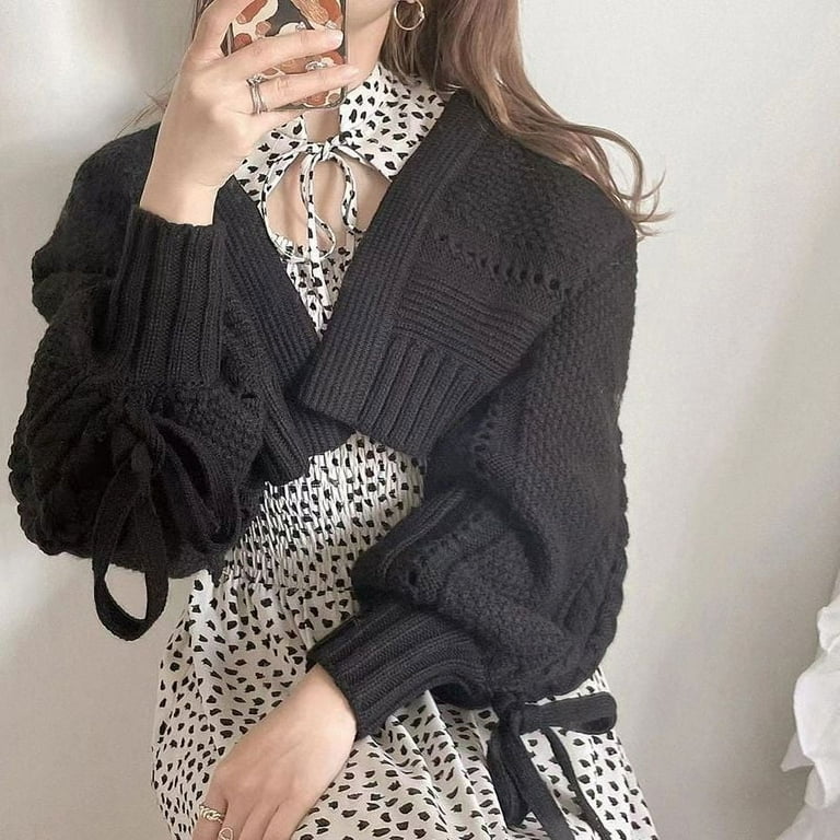 Simple Long Sleeve Solid Color Lace-Up Sweater Simple Long Sleeve Solid Color Lace-Up Sweater
