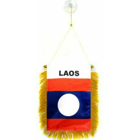 New Laos MINI BANNER FLAG FOR CAR & HOME WINDOW MIRROR HANGING 2 SIDED