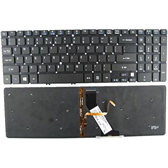 New Laptop Backlit Keyboard (Without Frame) Replacement for Acer P/N: NSK-R3JBC 1D PK130O22B00 9Z.N8QBC.J1D 9Z.N8QBQ.L1D 9Z.N8QBW.K1D NSK-R3LBQ 1D, US Layout Black Color