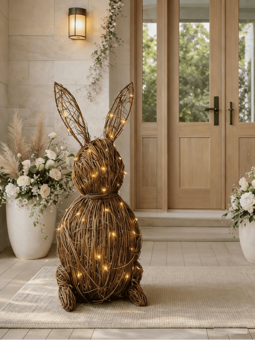 New Large 20'' Lighted Wicker Easter Bunnies,Super Cute Woven Rattan ...