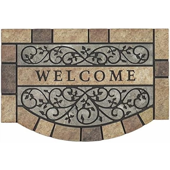 New Large 36"x24" Heavy Duty Welcome Mat Outdoor with Non-Slip Rubber Backing - Durable Outdoor Door Mat for Front Door Entrance, Garage, & High Traffic Areas - Stone Scroll Design