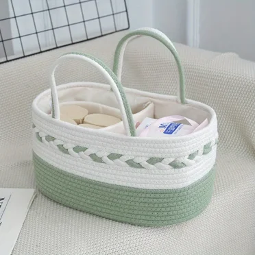 New Large Cotton Rope Diaper Basket Essentials Storage Diaper Stand with Divider Portable Mom Tote Bag for Diapers Wipes