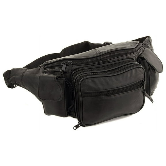 New Large Leather Waist Hip Lumbar Fanny Pack Bag with Dual Cell Phone Pocket