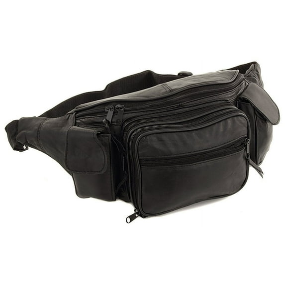 New Large Leather Waist Hip Lumbar Fanny Pack Bag with Dual Cell Phone Pocket