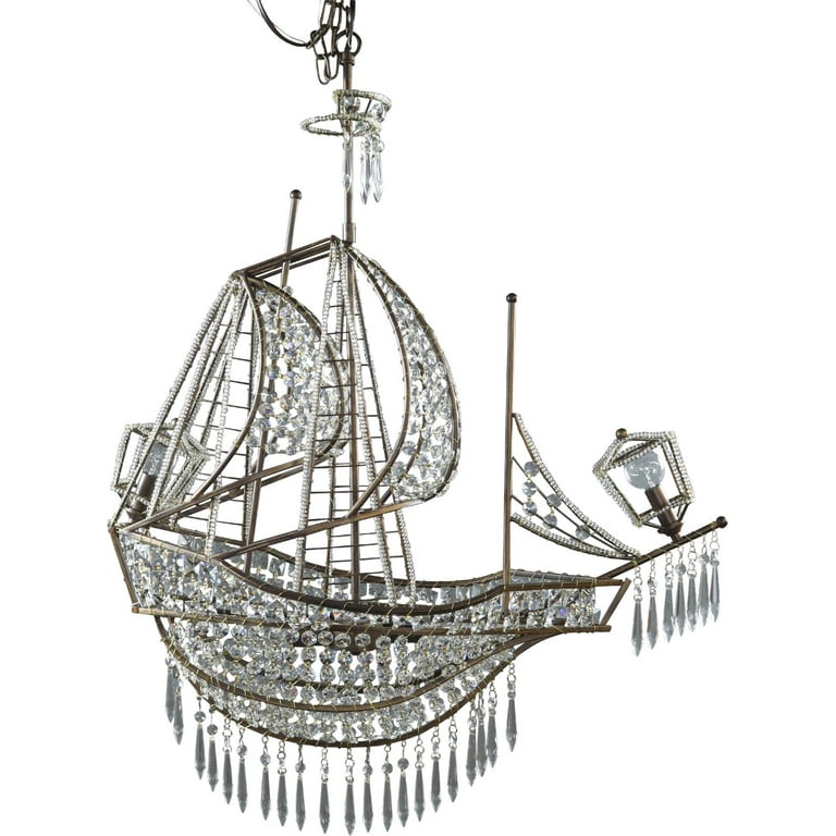 Gran Vela Araña de Cristal, 6 Luces, Vidrio y Bronce Envejecido