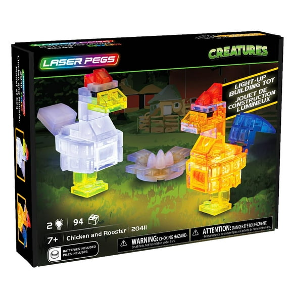 New Laser Pegs Light-Up Creatures Chicken And Rooster 2 Pack Building Set 20411