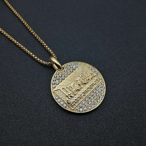 New Last Supper Pendant Cuban Chain Necklace Fashion Hip Hop Men Charm Pendant Tennis 14K Yellow Gold Necklaces Jewelry