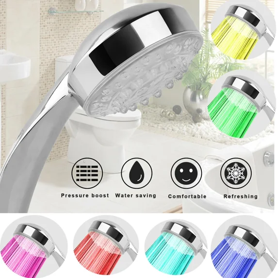 New Led Light Up Bathroom Shower Head Automatically Hydropower 7 Colors Changing