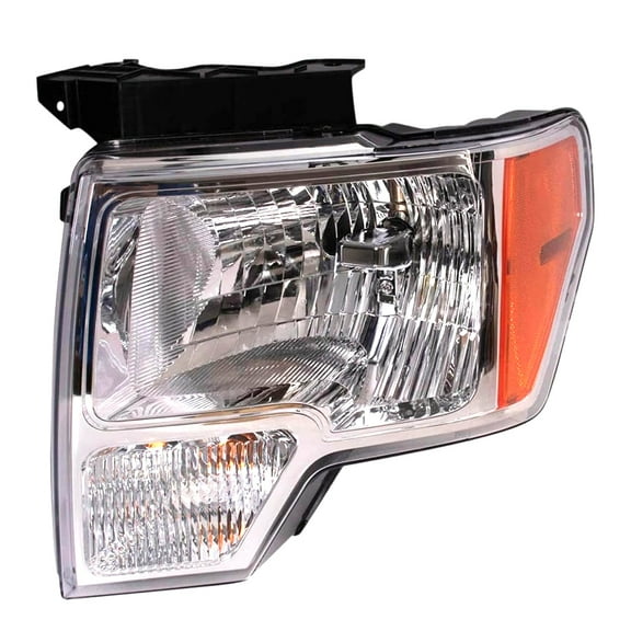 Composite Headlight Assembly Left Driver Side Fits 2011-2014 Ford F-150 Halogen H13 Chrome Housing Clear Lens OEM DL3Z-13008-B XL XLT Lariat FX4 FX2 King Ranch Platinum