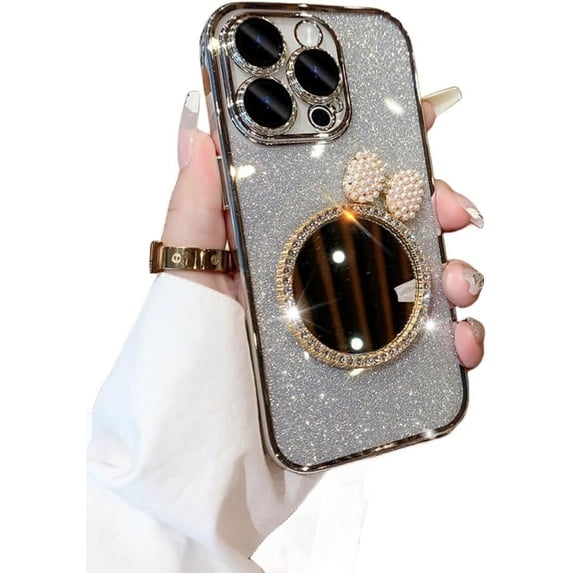 New with Lens Film Glitter Phone case, Cute Girl, with or Without Lanyard, can be Used as a Makeup Mirror, for iPhone 15 14 13 12 11 Pro Max Plus Phone Case (P4,iPhone 14 Pro Max)