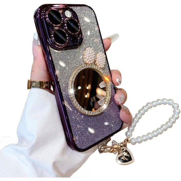 New with Lens Film Glitter Phone case, Cute Girl, with or Without Lanyard, can be Used as a Makeup Mirror, for iPhone 15 14 13 12 11 Pro Max Plus Phone Case (P5,iPhone 11 Pro)