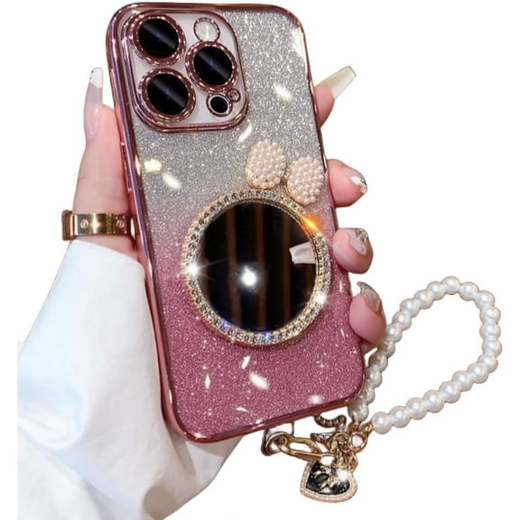 New with Lens Film Glitter Phone case, Cute Girl, with or Without Lanyard, can be Used as a Makeup Mirror, for iPhone 15 14 13 12 11 Pro Max Plus Phone Case (P7,iPhone 15 Pro)